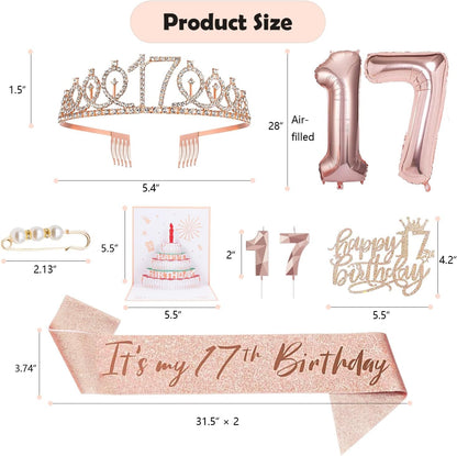 8pcs 40th Birthday Decorations gifts for Women, Including 40th Happy Birthday Cake Topper, Queen Sash with Pearl Pin, Sweet Rhinestone Tiara Crown for Women, Number Candles and Balloons (Rose Gold)