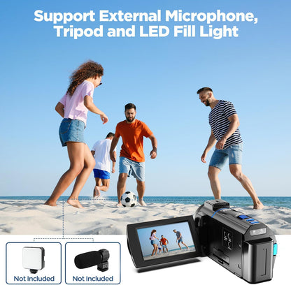 Video Camera Camcorder 4K 48MP, IR Night Vision 3” 270°Rotation Touchscreen Video Recorder for Vlog YouTube 16X Digital Zoom Compact Travel Cam Corder with Battery,32GB Card, Remote Control