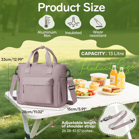 Lunch Bag Insulated Lunch Box Leakproof Lunch Tote Bags for Women Men,Portable Thermal Cooler Bag Lunch Containers with Shoulder Strap for Work, Family, Picnic, School, Outdoor,BBQ C2-Pinkpurple
