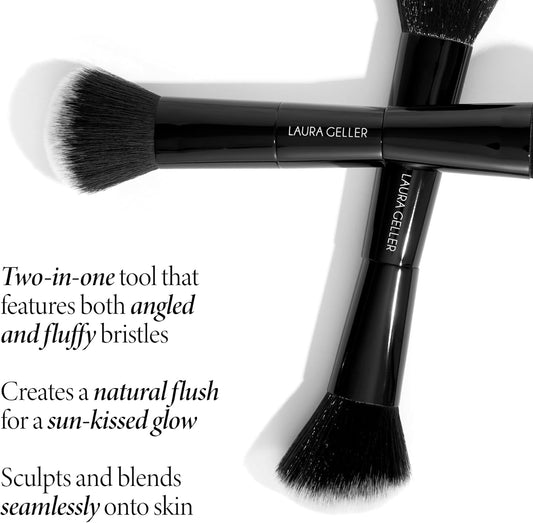 LAURA GELLER NEW YORK Dual-Ended Blush + Bronzer Brush - Blush Bronzer Contour Face Makeup Brush - PuriLite