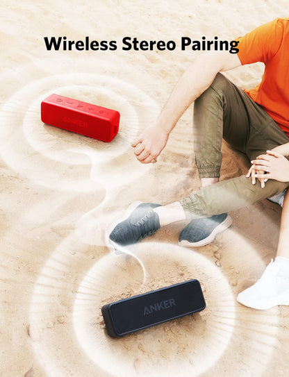 Anker SoundCore 2 Portable Bluetooth Speaker with Better Bass, 24-Hour Playtime, 66ft Bluetooth Range, IPX7 Water Resistance & Built-in Mic, Dual-Driver Wireless Speaker (Red)