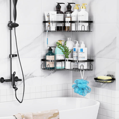 MOFOROCO 3-Pack Shower Caddy Corner Basket Shelf with Soap Holder, No Drilling Traceless Adhesive Shower Wall Shelves, Black Bathroom Shower Storage Organizer（ for 90-Degree Right-Angle Walls）