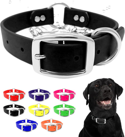 Regal Dog Products Medium Orange Dog Collar with Heavy Duty Double Buckle & D Ring | Vinyl Coated, Custom Fit, Adjustable Biothane Dog Collar Chew Resistant Waterproof Center-Ring Collar for Dogs