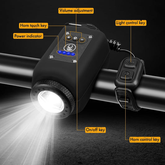 Welltop Bike Horn, 2 in 1 Electric Bike Horn Bike Light, 110 dB Bicycle Horn with 4 Light Modes & 6 Sound Modes, IPX5 Waterproof & USB Rechargeable Bike Lights for Night Riding for Adults & Kids - PuriLite