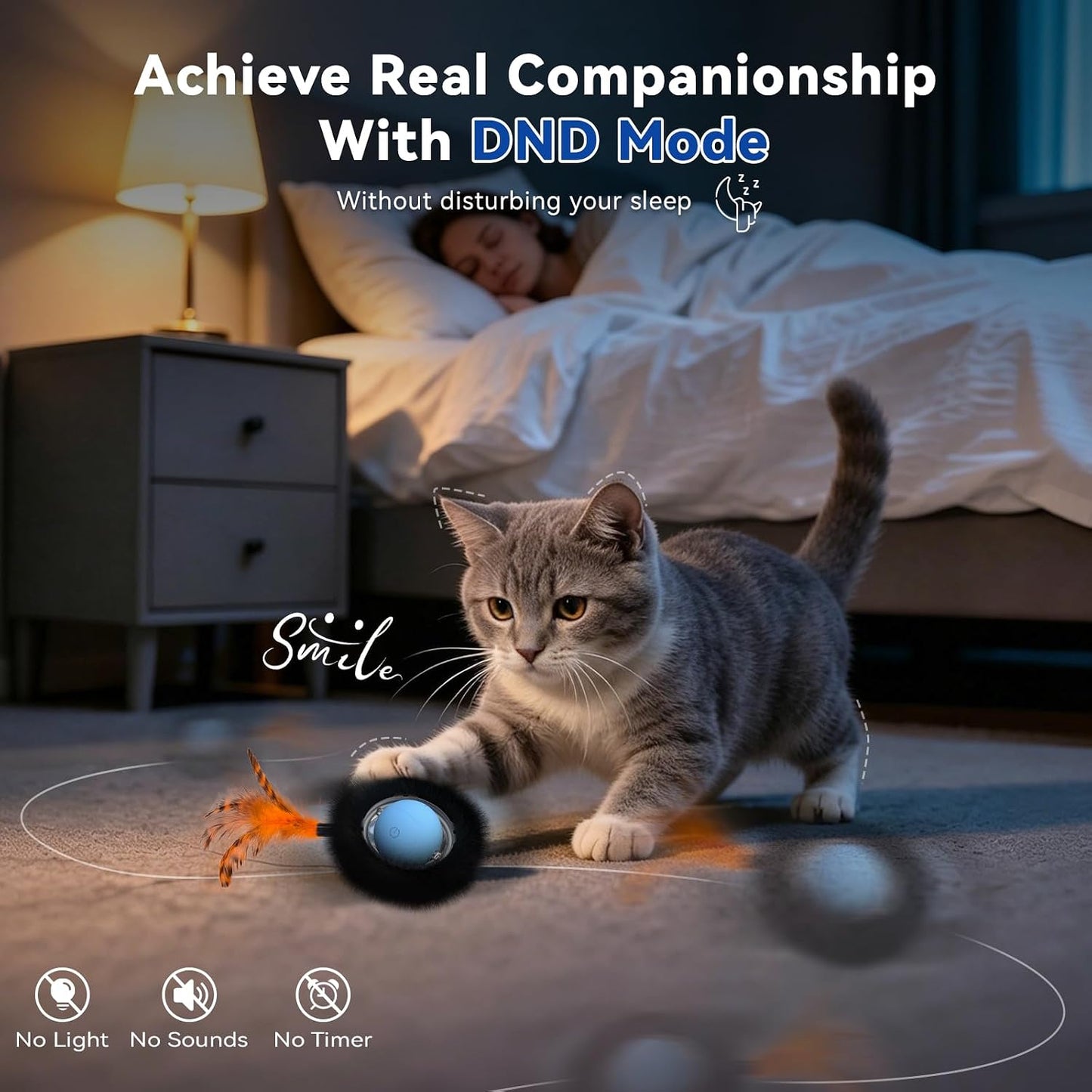 Interactive Cat Toy with Motion Activated Ball & 7-Hole Play Mat, Hide and Seek Exercise Game for Indoor Cats, Automatic Moving Cat Ball in Pouch, Rechargeable Cat Toys(Starry Night)
