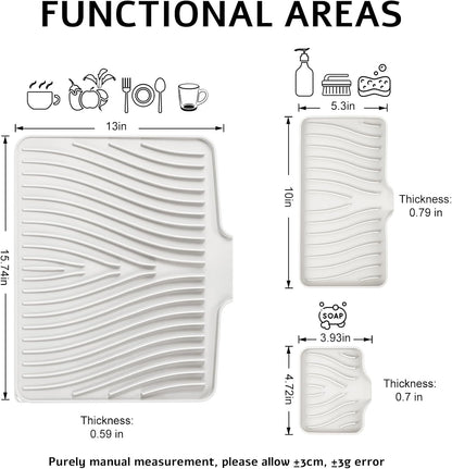 TIKNIK Silicone Dish Drying Mat for Kitchen Counter, Dish Drying Pad, Non-Slip Drain Pad with Built-in Drain, Heat Resistant Stone Drying Mat(40 L x 33 W cm, Grey)