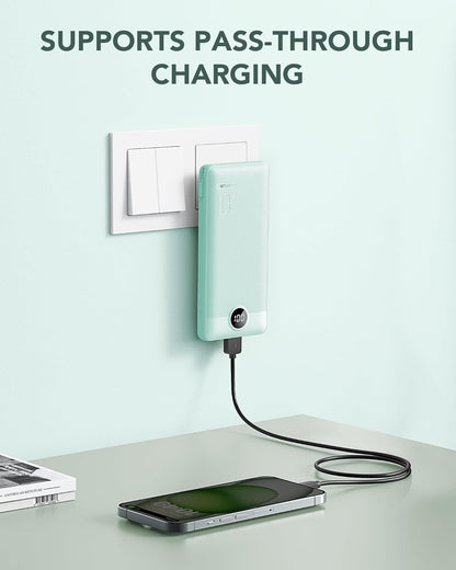 Power Bank Built-in Cables, VRURC 10000mAh Portable Charger USB C, Lightweight Charging Bank Built-in AC Plug, Replacement Battery Compatible with All Kinds of Cellphones, Tablet etc-Blue