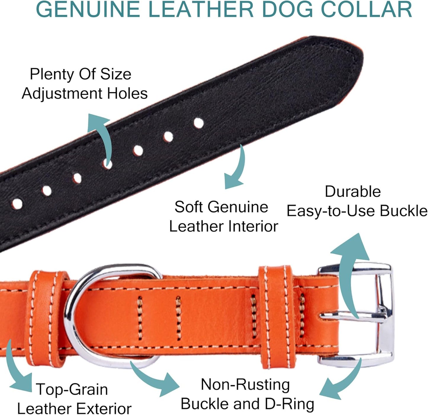 TORRUNA Soft Leather Dog Collar | Dog Collars for Small, Medium and Large Dogs | Durable Heavy Duty Dog Collars