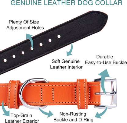 TORRUNA Soft Leather Dog Collar | Dog Collars for Small, Medium and Large Dogs | Durable Heavy Duty Dog Collars