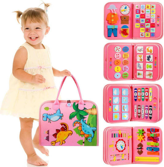 Winblo Toddler Busy Board - Montessori Toys for Toddler Girl Birthday Gift, Educational Learning Sensory Busy Book for Girls, Airplane Car Travel Activities Toy for Toddlers