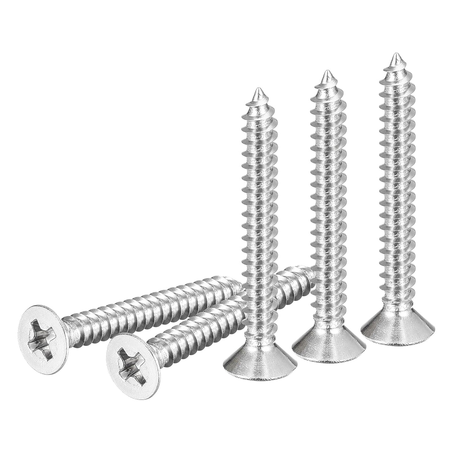 DTGN 100Pcs #6x1/2 Flat Head Wood Screws, 304 Stainless Steel Phillips Self Tapping Screws - Good for Woodworking, Furniture - Silver