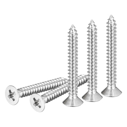 DTGN 100Pcs #6x1/2 Flat Head Wood Screws, 304 Stainless Steel Phillips Self Tapping Screws - Good for Woodworking, Furniture - Silver