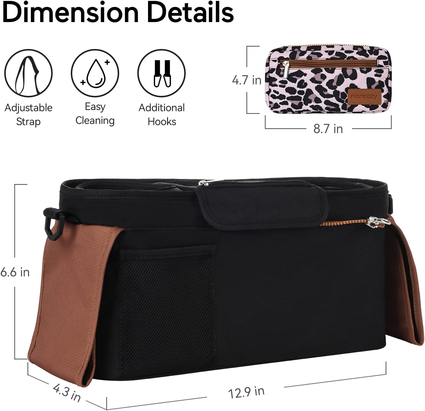 Universal Stroller Organizer with Insulated Cup Holder by Momcozy - Detachable Phone Bag & Shoulder Strap, Fits for Stroller like Uppababy, Baby Jogger, Britax, BOB, Umbrella and Pet Stroller