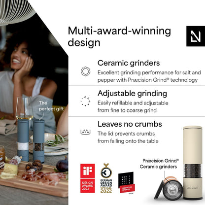 LARS NYSØM Salt and Pepper Mills Set Stainless Steel with Adjustable Ceramic Grinder 2 Pieces I Design Spice Mills Set Manual (Mustard Yellow)