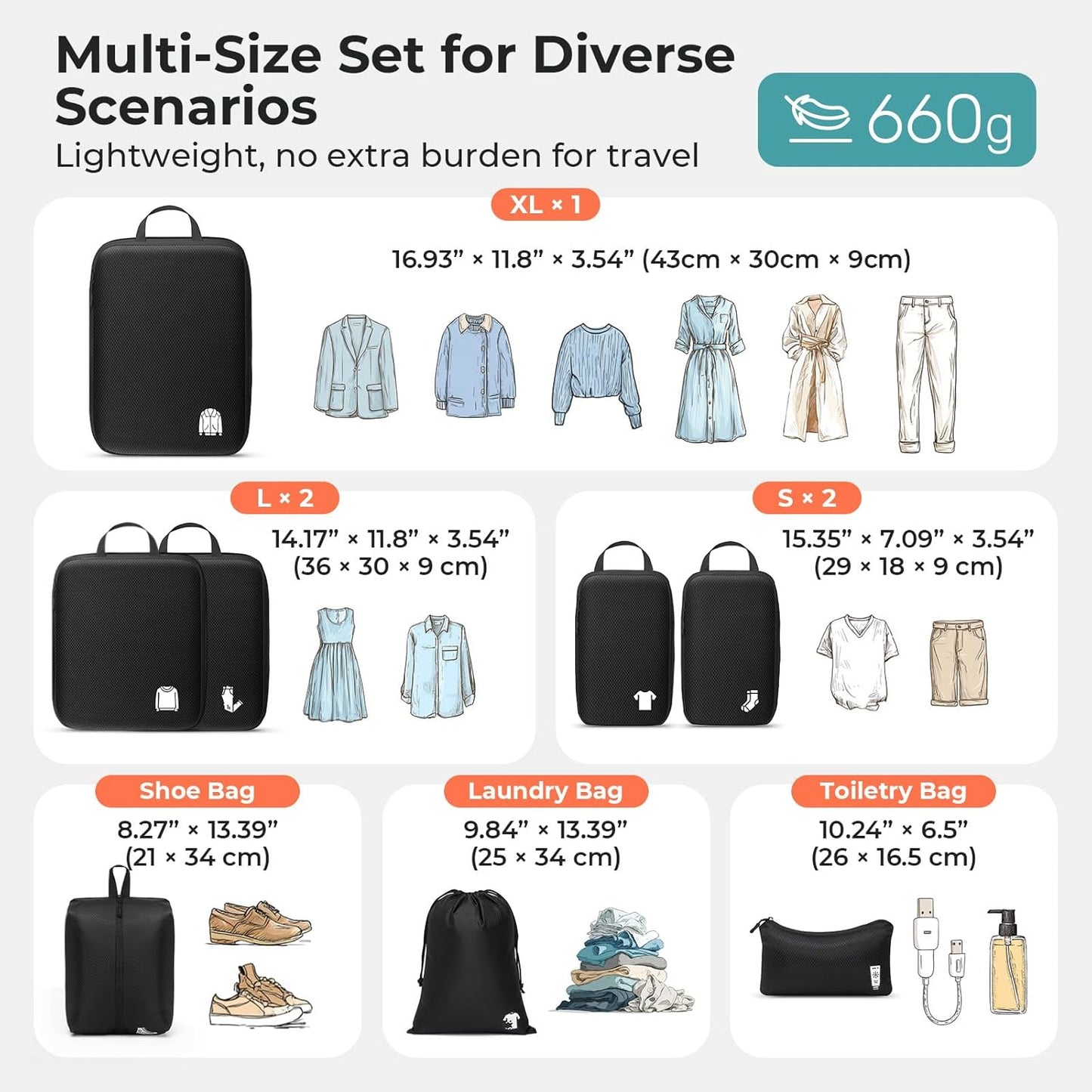Compression Packing Cubes for Suitcases, Ultralight Packing Cubes for Backpack Waterproof Luggage Packing Organizers Expandable Packing Cubes for Travel Accessories and Essentials 8 Set Black