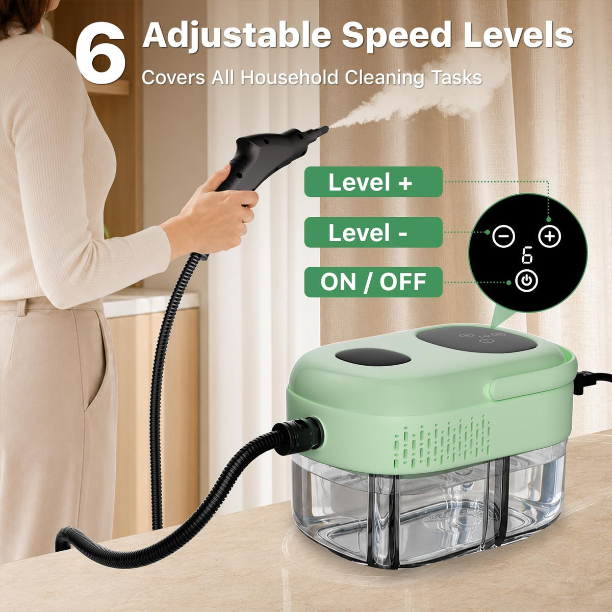 New Upgraded Chemical-Free Cleaning for Cars, Kitchen, Tiles, Bathroom Grout, Upholstery, 6 Level Adjustable, 310kPa, 108°C Handheld Portable Steam Cleaner With 15 pcs Accessories for Home