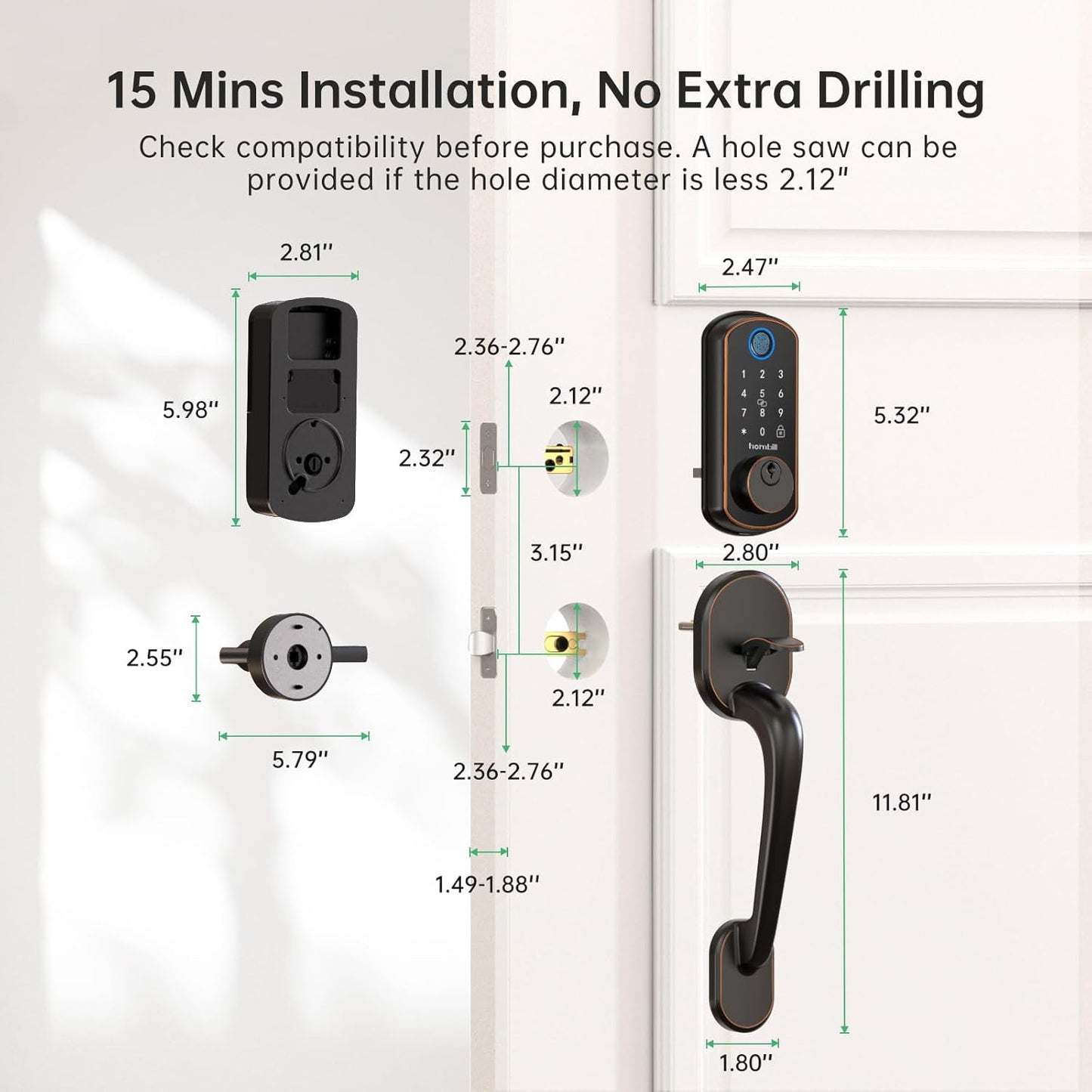 Hornbill Smart WiFi Front Door Lock: Keyless Entry Fingerprint Deadbolt - Alexa Bluetooth Electronic Keypad Door Locks for House Apartment Auto Lock Smart Life APP Remote Control - Black