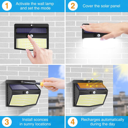 Solar Lights Outdoor, [ 8 Pack/138LED ] Solar Motion Sensor Light Outdoor with 3 Lighting Modes Wireless Waterproof Solar Wall Lights Solar Security Lights for Fence Yard Garden Deck Garage