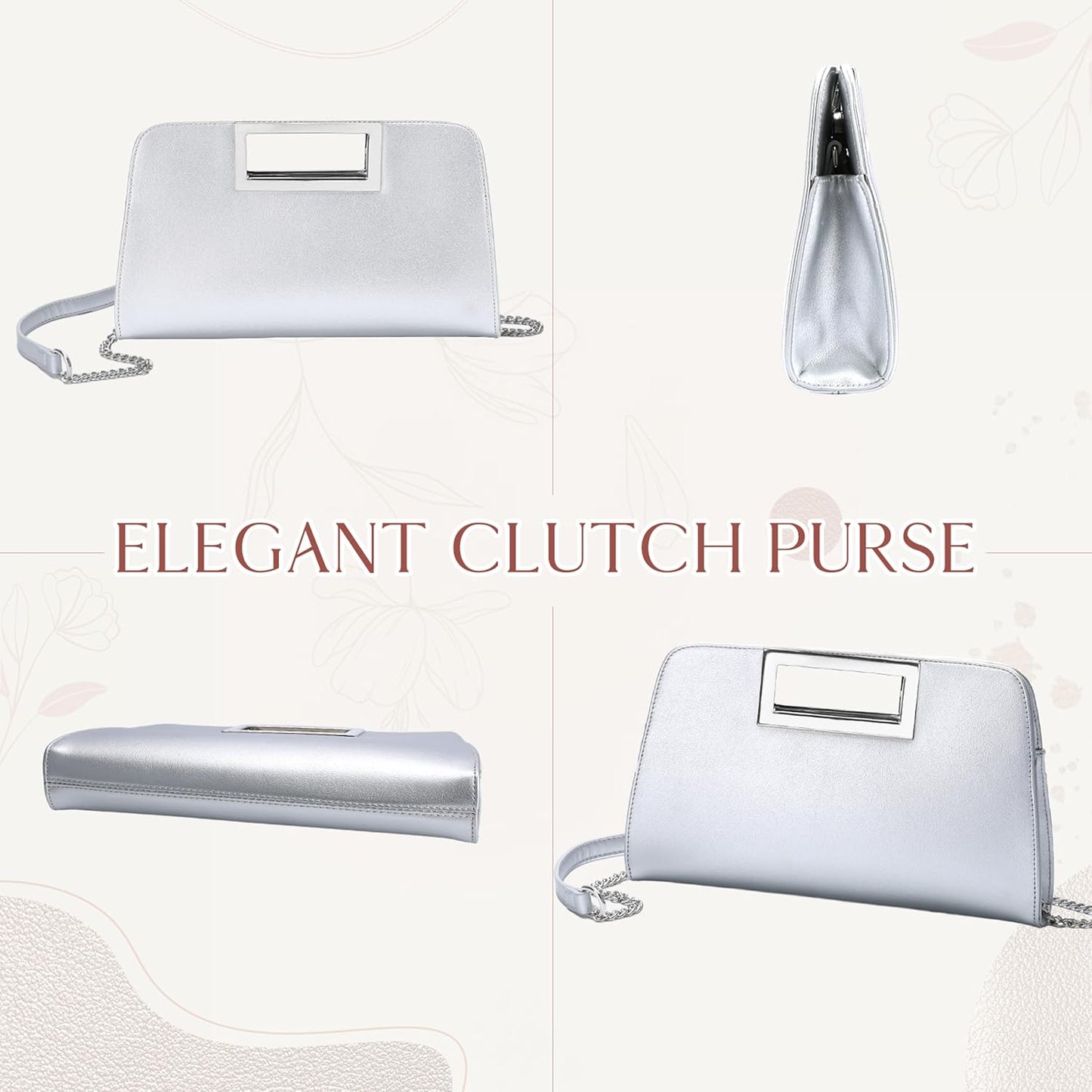 Vaschy Clutch Purse for Women,Fashion Vegan Leather Cut-Out Handle Evening Handbag Crossbody Shoulder Bag for Wedding,Party