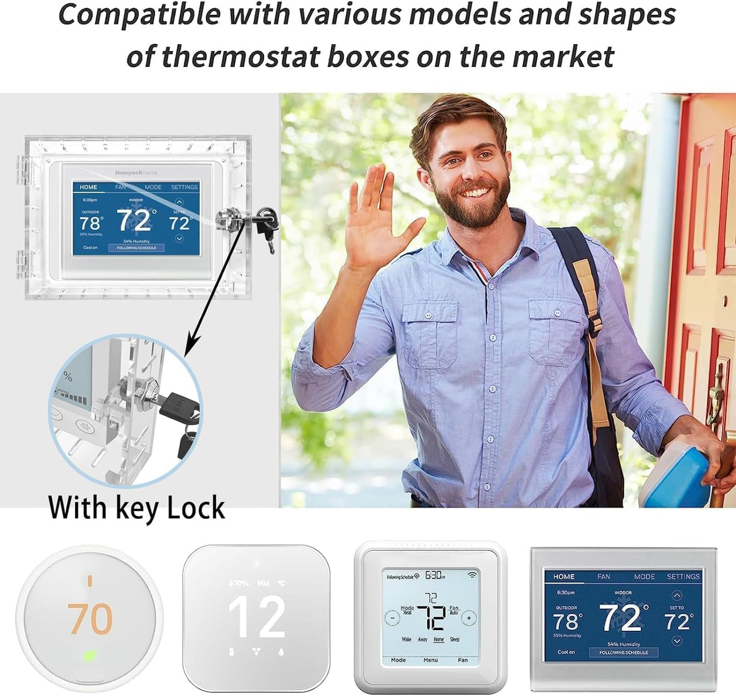 Thermostat Lock Box with Key,Universal Clear Thermostat Cover,Acrylic Wall Mounted Guard Box,for Wall,Restaurants,Wall AC Panel,Fits 7.8" H x 4.7" W x 2.2" D or Smaller