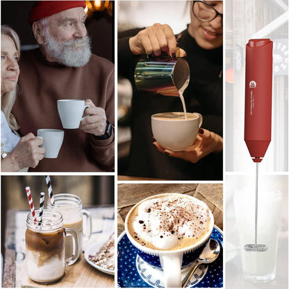 Powerful Milk Frother Handheld Foam Maker, Mini Whisk Drink Mixer for Coffee, Cappuccino, Latte, Matcha, Hot Chocolate, With Stand, Light Purple