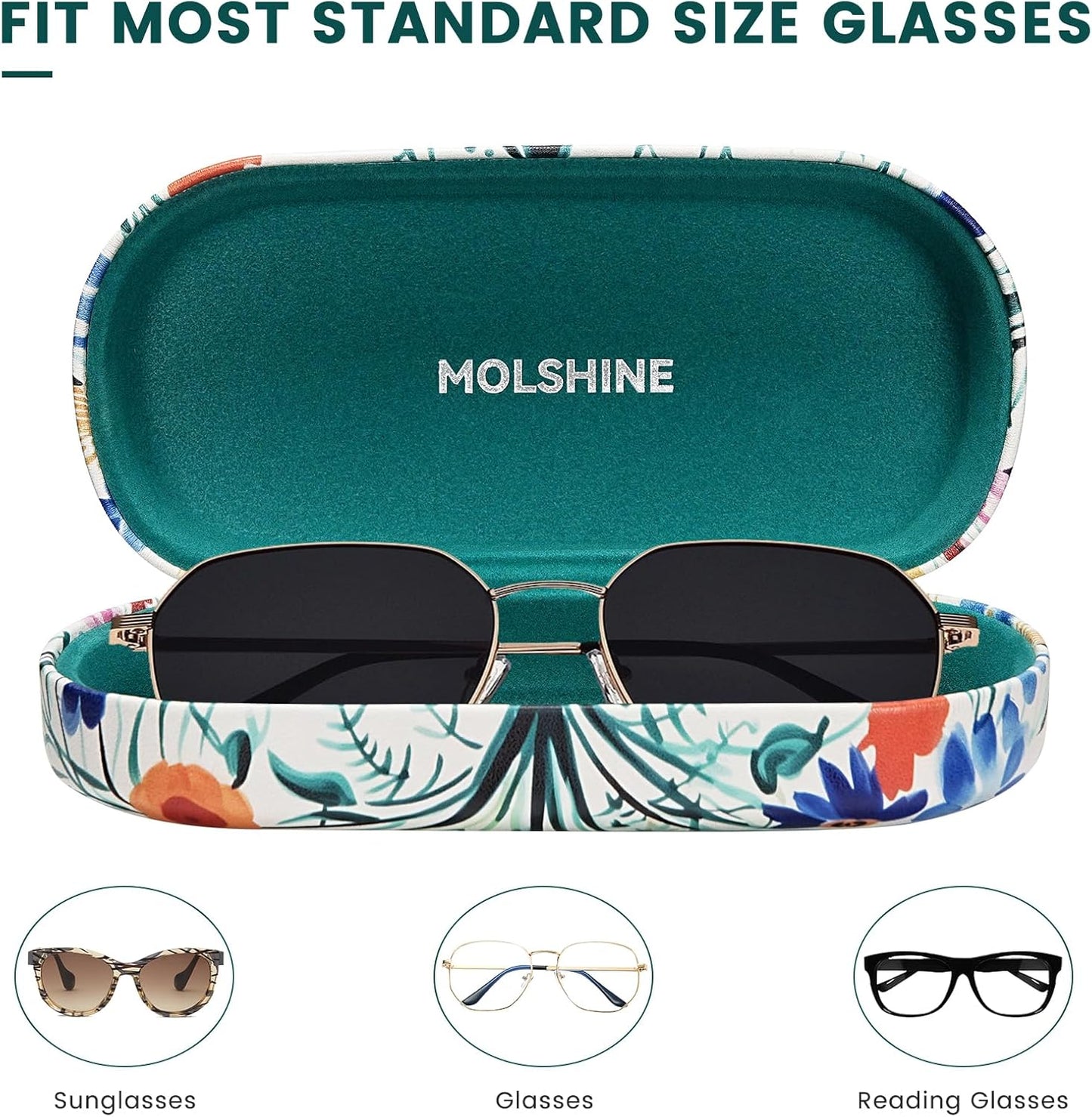 molshine Hard Shell Leather Sunglasses Case,Classic Large Glasses Case for Women Men,Sunglass Eyeglasses
