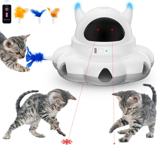Cosicosy 2-in-1 Interactive Cat Toys for Indoor Cats, Automatic Cat Toy with 8 Holes Mice Whack A Mole Moving Feather, Smart Cat Toy (White) - PuriLite