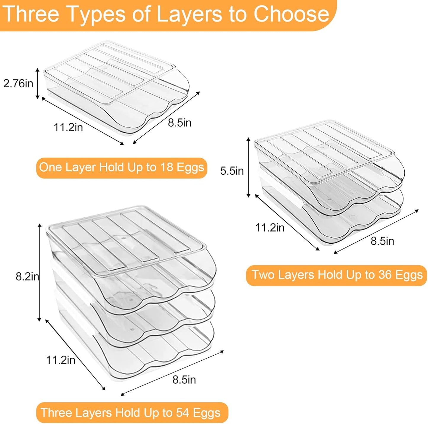 Auto Rolling Egg Storage for Fridge | Stackable Egg Organizer | Refrigerator Egg Holder with Lid | Kitchen Fridge Storage Box | Space Saving Egg Container