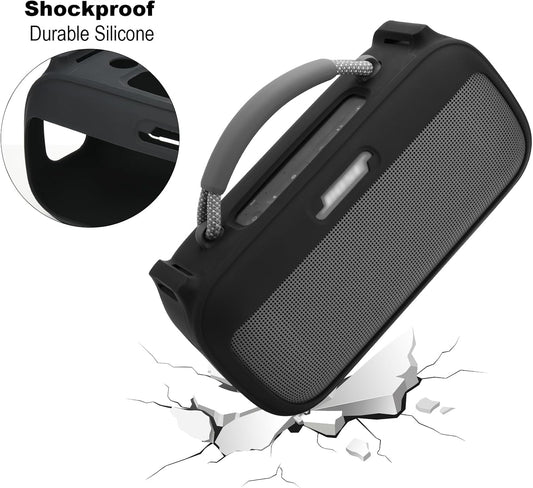 TXEsign Silicone Case for New Bose SoundLink Max Portable Speaker, Travel Carrying Case Protective Replacement Case with Shoulder Strap Charging Port Cover (Black) - PuriLite