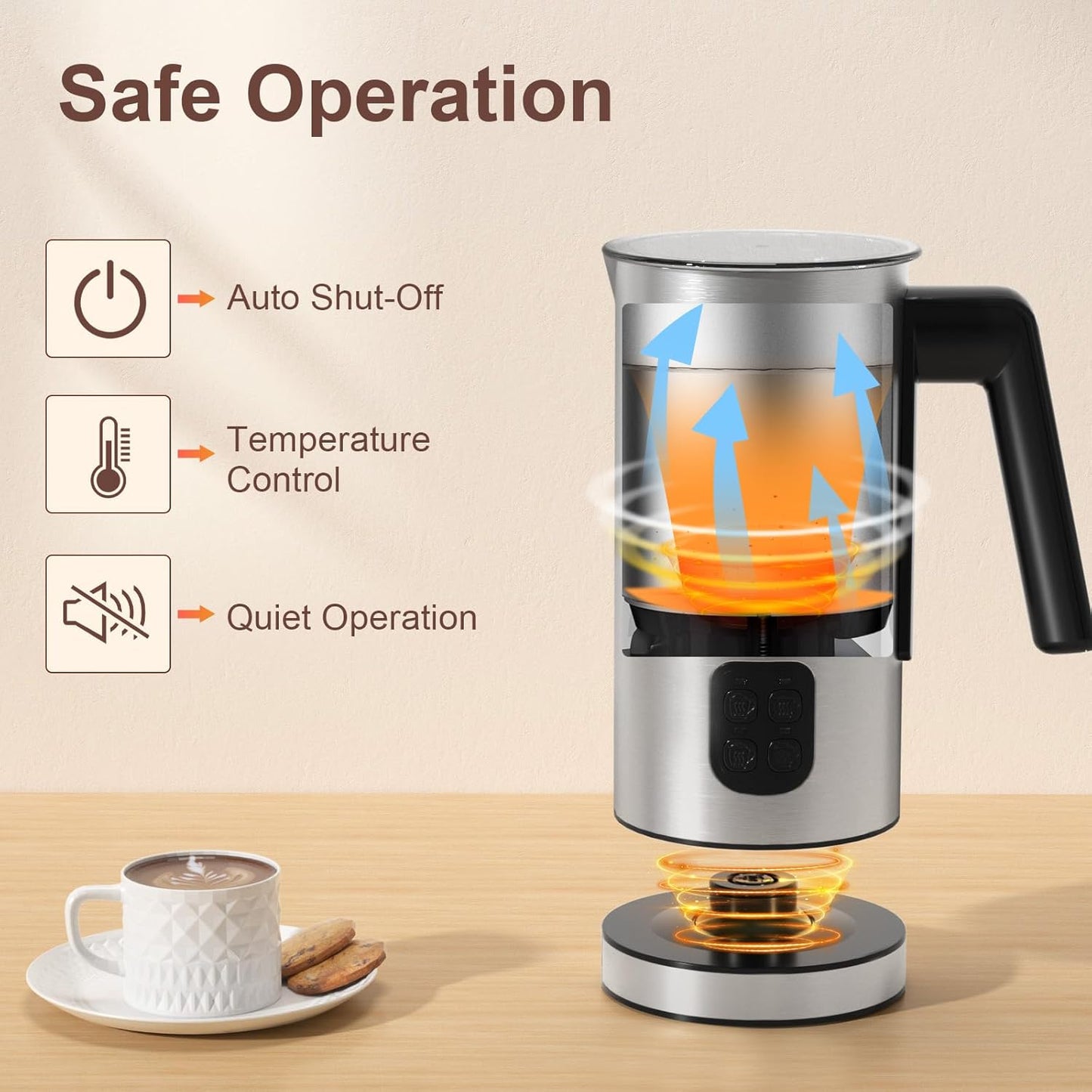 YASHE Milk Frother, 8.1 oz/240ml Milk Frother and Steamer, 4-in-1 Electric Milk Frother, Milk Steamer and Frother for Latte, Stainless Steel Milk Steamer, Easy Clean, Dense Velvety Foam