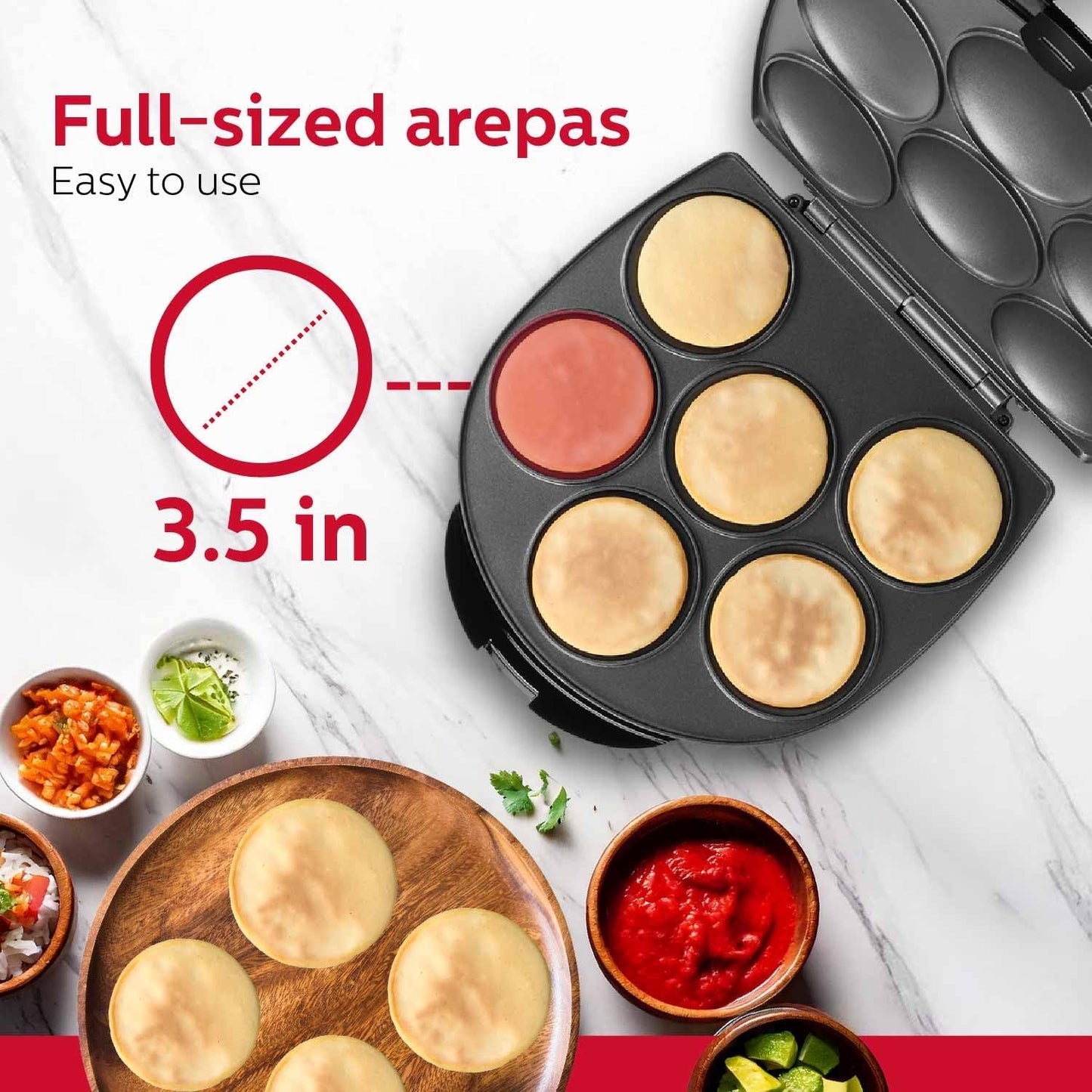 Holstein Housewares Arepa Maker - Non-Stick 6-Section Multi-Food Maker - Make Delicious Arepas, Pancakes, Corncakes, Tosti Arepa - Easy-to-Use - 6-PC - Black