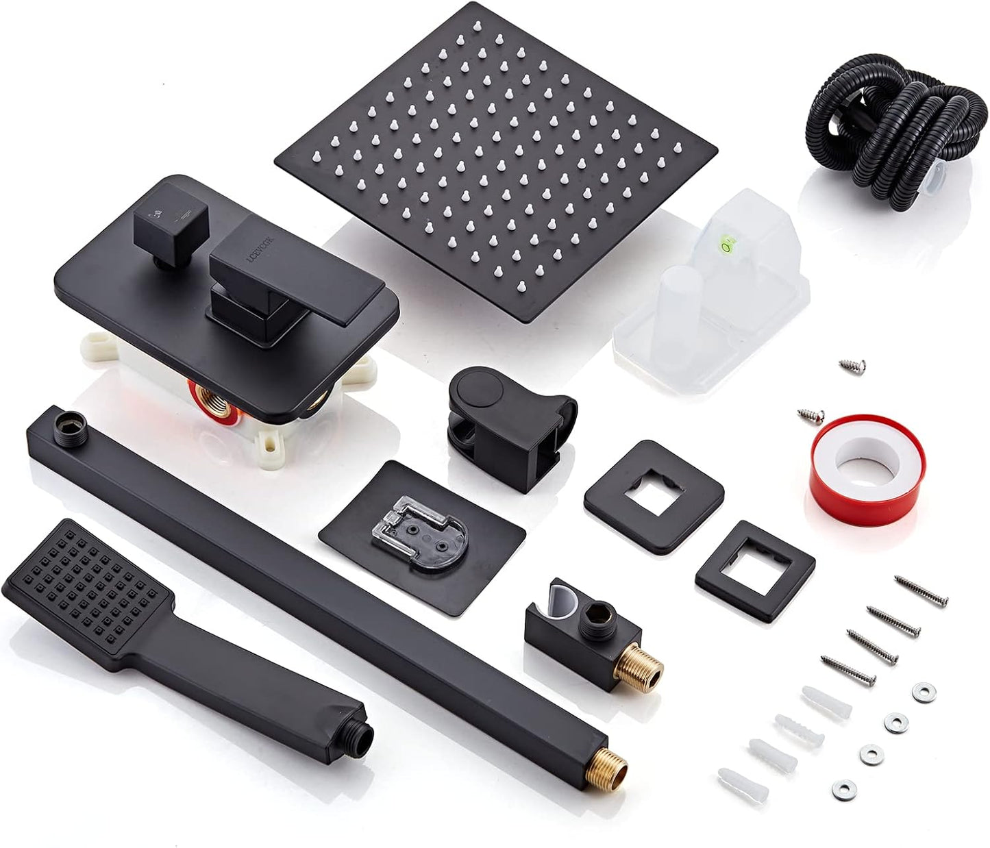 LCEVCGK Shower Faucet Set Complete Matte Black Shower System with 8 inch Square Rainfall Shower Head 3-Function Handheld Shower Waterfall Bathtub Spout Rain Shower Combo Set Bathroom Wall Mounted