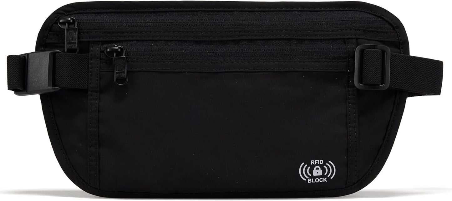 Pander Unisex RFID Anti Theft Waist Pouch Money Belt for Travel, Blocking Hidden Wallet Belt Bag for Women, Protects Your Valuables and Data (Black).