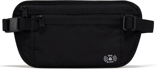 Pander Unisex RFID Anti Theft Waist Pouch Money Belt for Travel, Blocking Hidden Wallet Belt Bag for Women, Protects Your Valuables and Data (Black).
