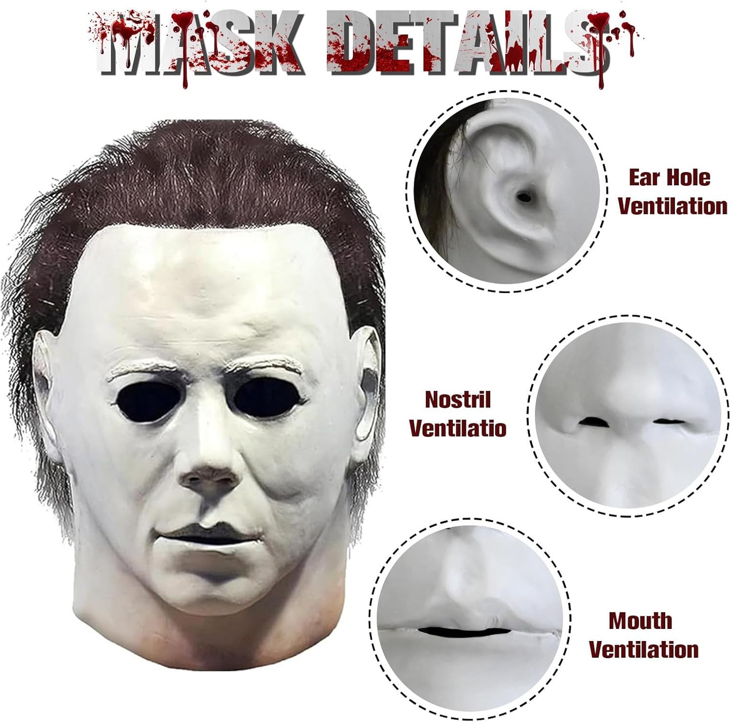FGHJKL Halloween Horror Mask for Adults Men With Classic Knife Props Halloween Scary Mask for Cosplay