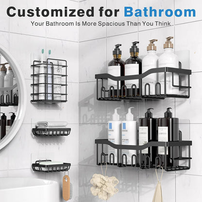 EUDELE 5-Pack Rustproof Stainless Steel Shower Caddy – No Drill Adhesive Bathroom Organizer with Large Capacity, Spacious Shower Shelves for Inside Shower, Kitchen & Home Decor Storage