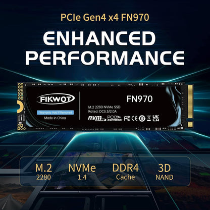 Fikwot FN970 2TB M.2 2280 PCIe Gen4 x4 NVMe 1.4 Internal Solid State Drive with Heatsink - Speeds up to 7,400MB/s, Configure DRAM Cache, Compatible PS5 Internal SSD