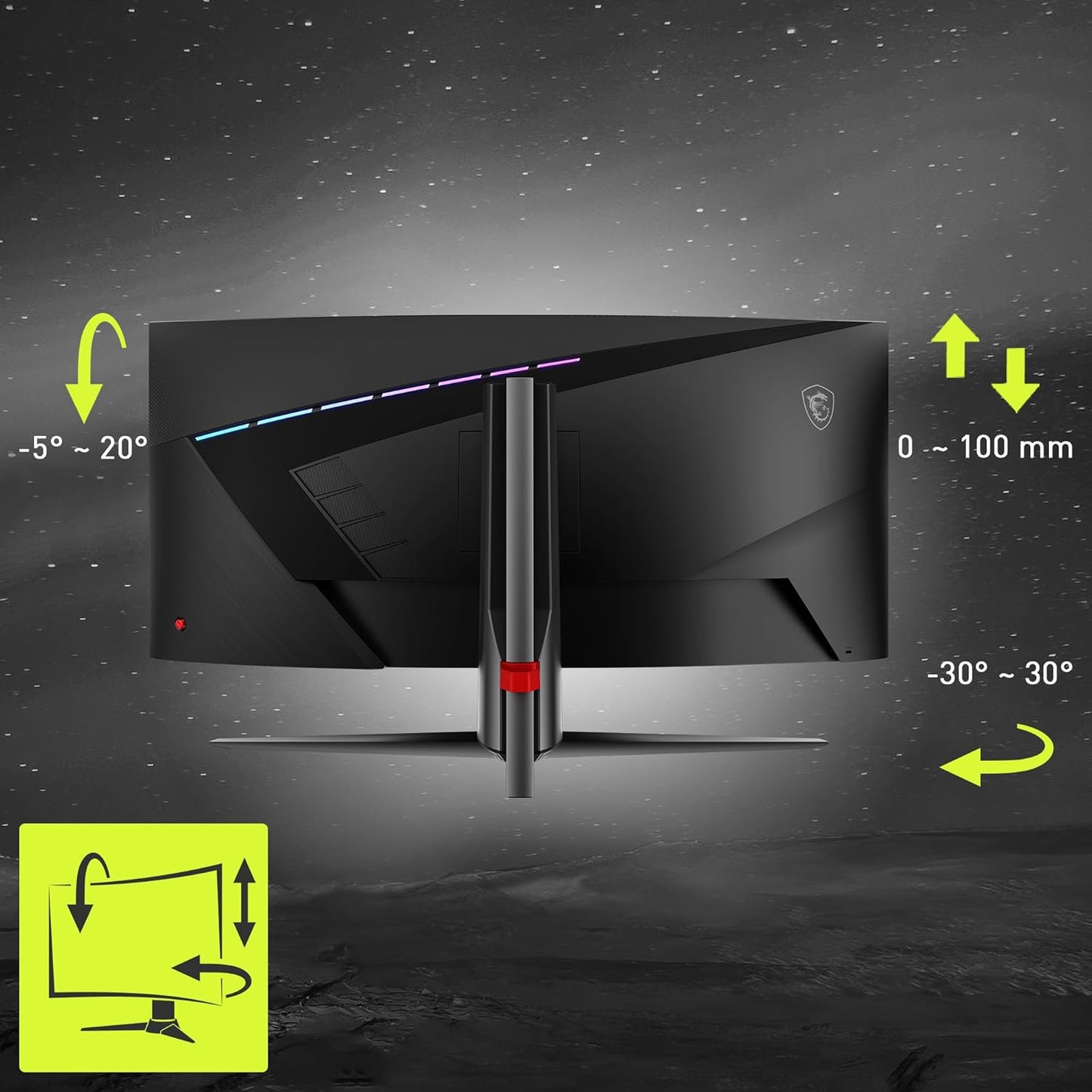 MSI Optix MAG345CQR 1000R Curvature 21:9 Aspect Ratio Narrow Bezel 1ms 3440 x 1440 (UWQHD) 1800z Refresh Rate Tilt/Swivel/Height/Pivot Adjustment 34" AMD Freesync Gaming Curved Monitor, Black