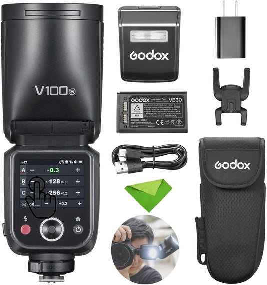 Godox V100S V100-S 100Ws Flash for Sony Camera TTL Speedlight, 400 Full Power Flashes, 1.7s Recycle Time, 2.4G Wireless with External Flash, Touchscreen Flash Speedlite for Sony Cameras (Godox V100-S)