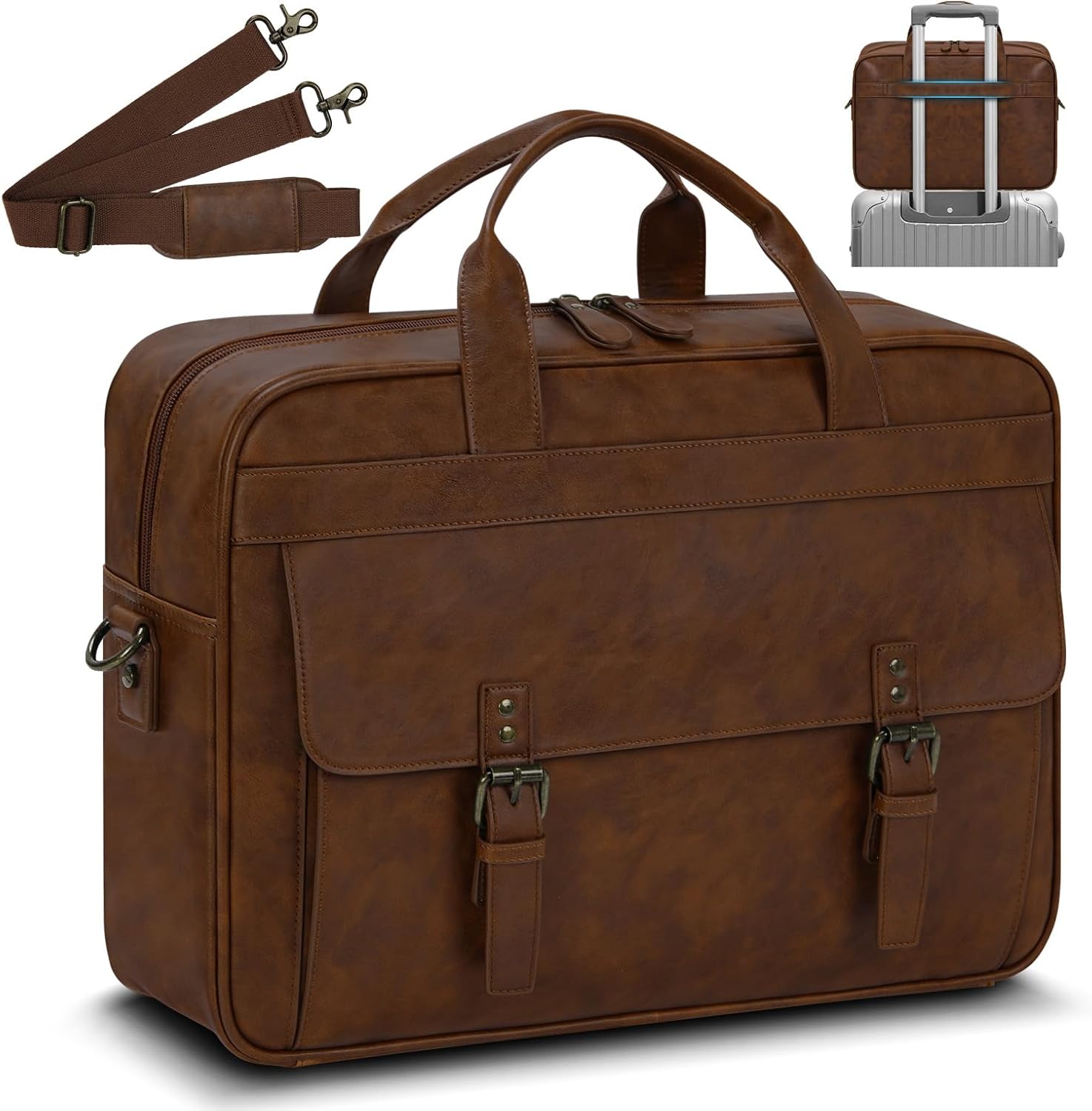 RAINSMORE Messenger Bag for Men 16 Inch Laptop Bag Vintage Leather Waterproof Laptop Briefcases Large Computer Satchel Bag - PuriLite