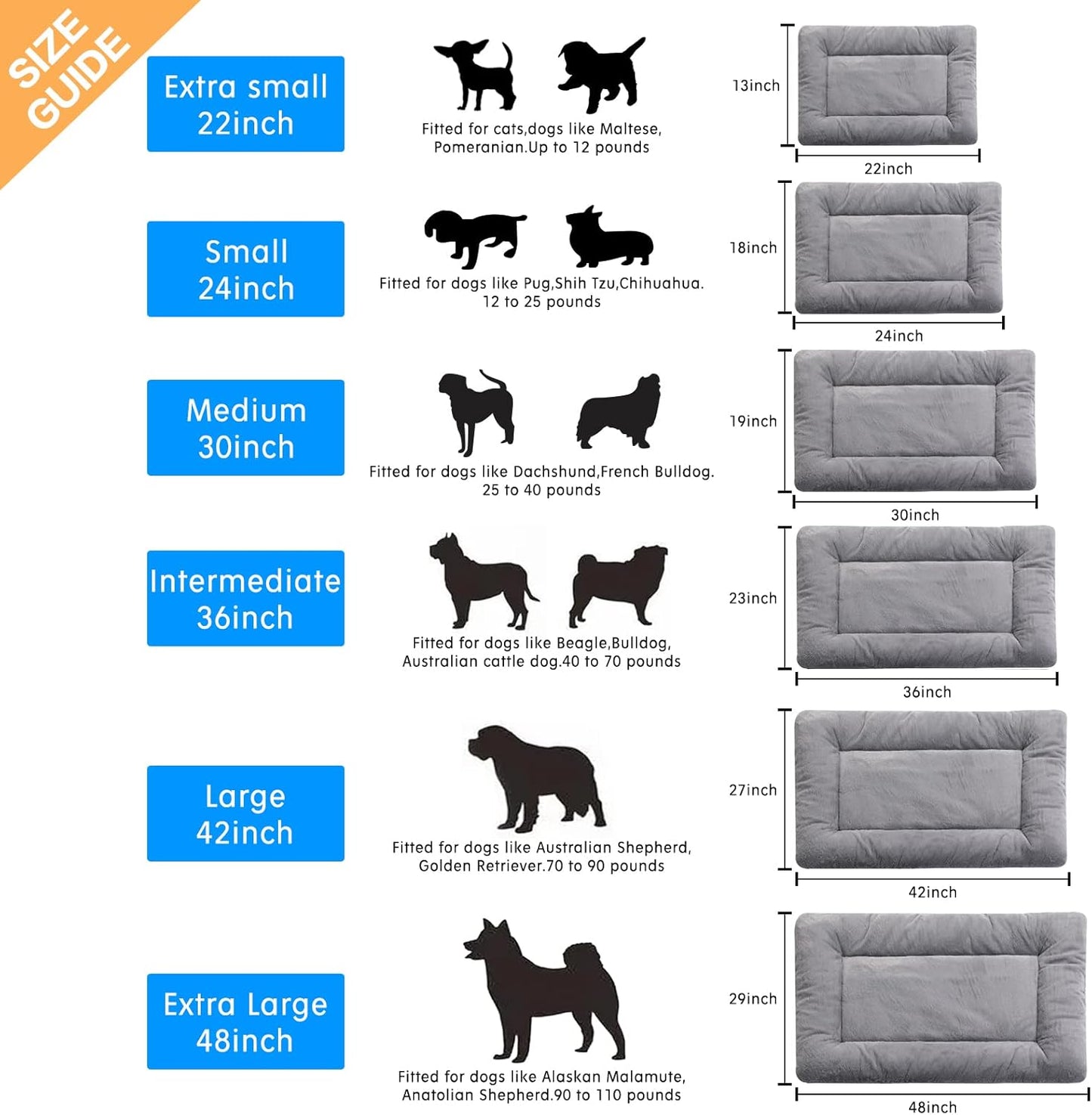 VERZEY Medium/Large Dog Bed Mat Crate Pad, 36" Metal Crates Fit, Ultra-Soft, Machine Washable & Anti-Slip Kennel Mat, Cozy Sleeping Mat for Medium/Large Dogs, Gray, 36L x 23W x 1H Inches