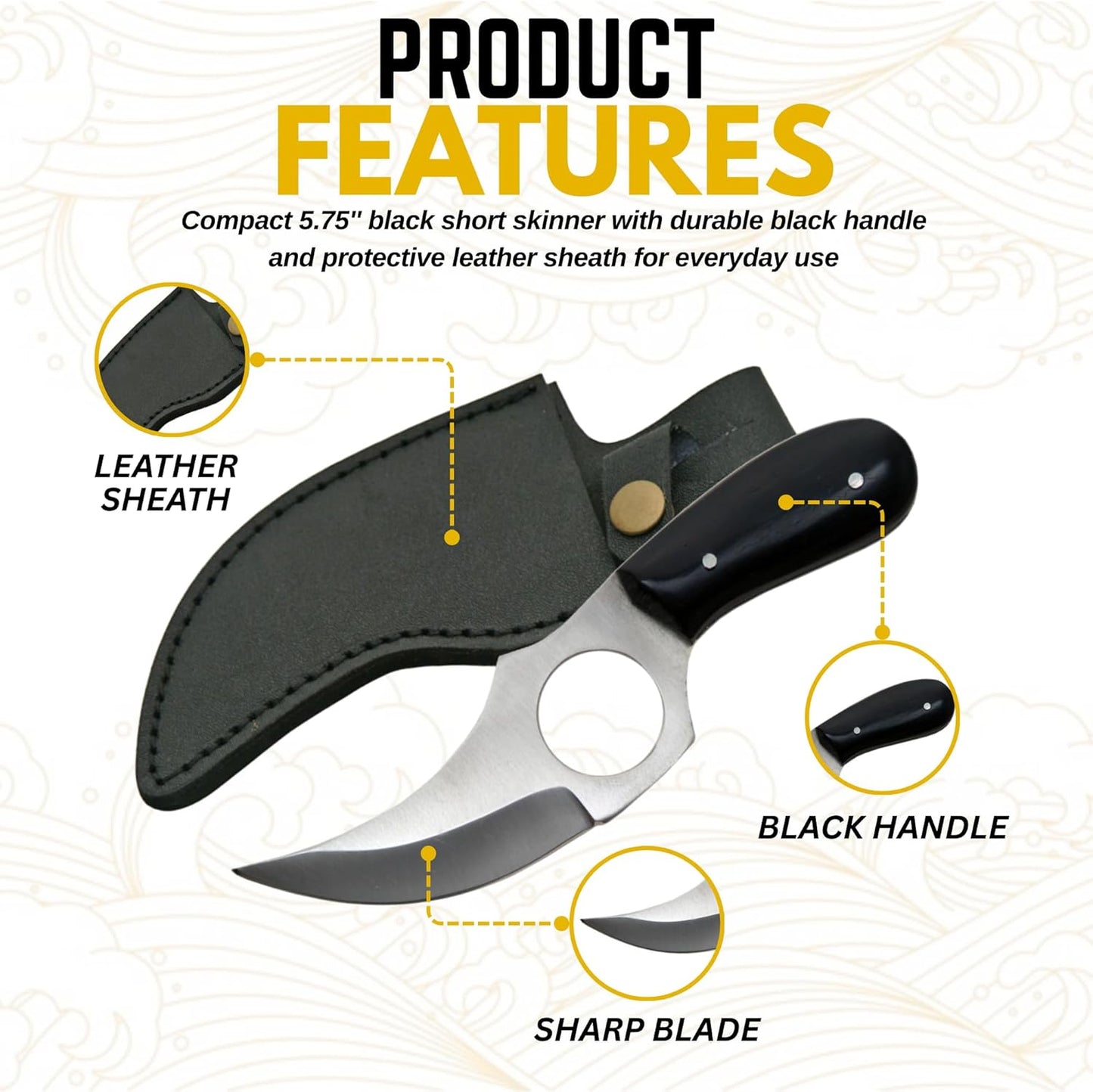 Szco Supplies Black Short Skinner Knife