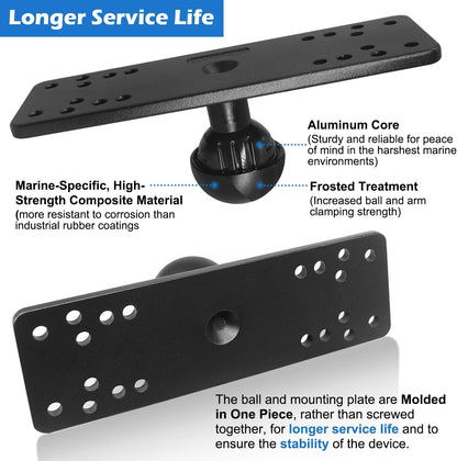 WINDFRD 1.5" Ball Medium Arm Marine Electronic Mount, Fish Finder Mount, Universal Mounting Plate with 1.5 inches / 38mm / C Size Ball Adapters, Compatible with Humminbird, Garmin, Lowrance and More