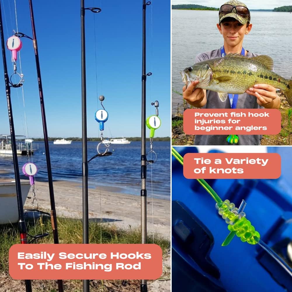 Hook-Eze Fishing Gear Knot Tying Tool | Line Cutter |Cover Hooks on Fishing Pole Travel Safely Fully Rigged for Saltwater Bass Ice Fishing