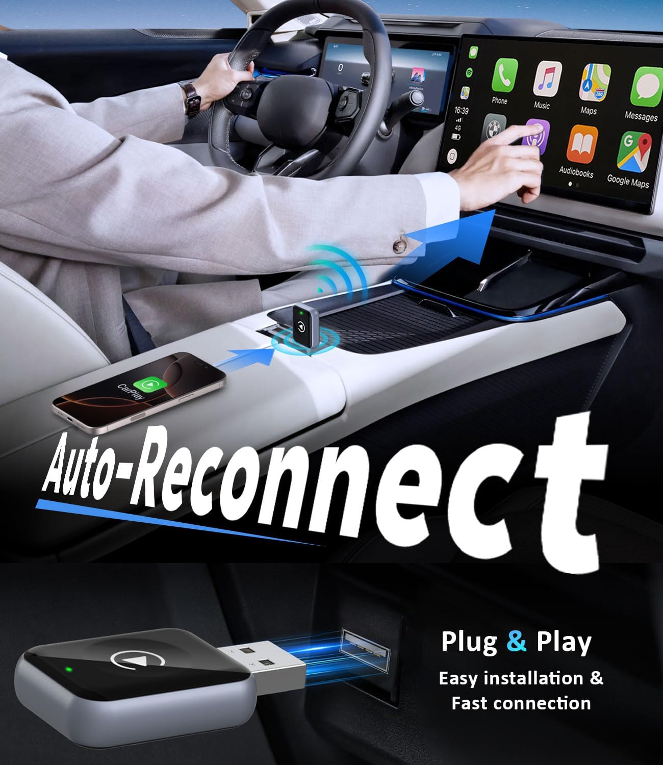 MoKo Wireless CarPlay Adapter for iPhone, for Cars with Built-in CarPlay