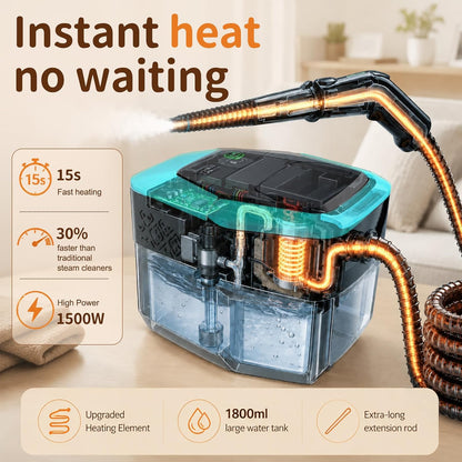 Steam Cleaner Handheld 3Level Adjustable Handle 15s Heat-Up 1.8L Large Tank