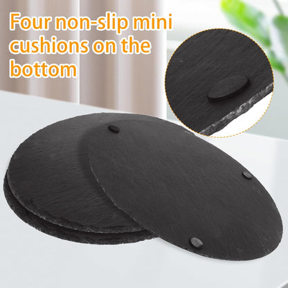 4 Pcs 11 x 11 Inch Round Slate Cheese Boards Black Stone Plates Charcuterie Boards Serving Tray Display Chalkboard with Soapstone Chalk Platter Display Chalkboard for Meats Appetizers Dried Fruits