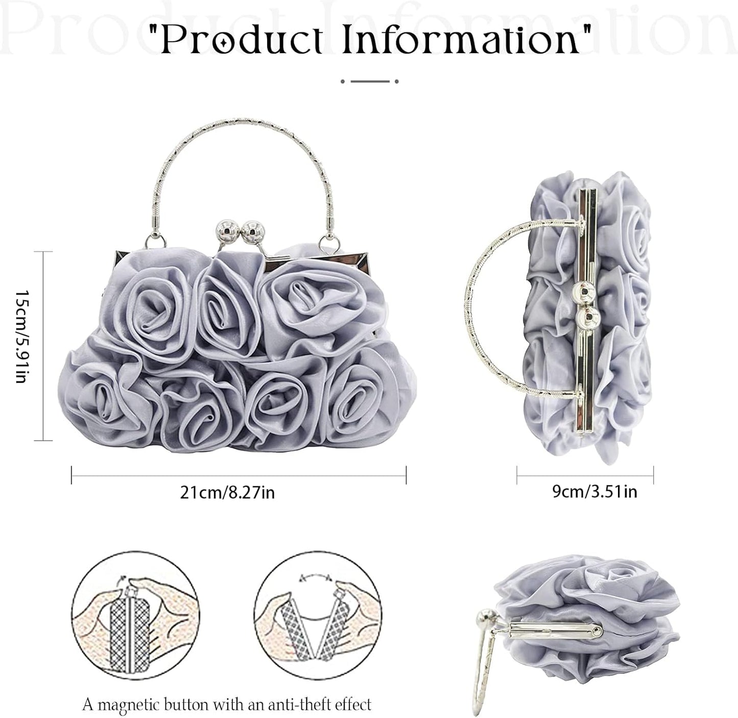 JAMBHALA Women Evening Clutch Bag Floral Satin Purses with Detachable Strap for Wedding, Party, Prom