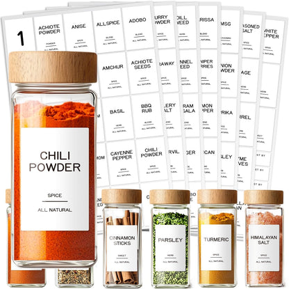 201 Spice Jar Labels - Preprinted Minimalist Waterproof Stickers for Kitchen Jars, Herb & Seasoning Labels for Pantry Organization