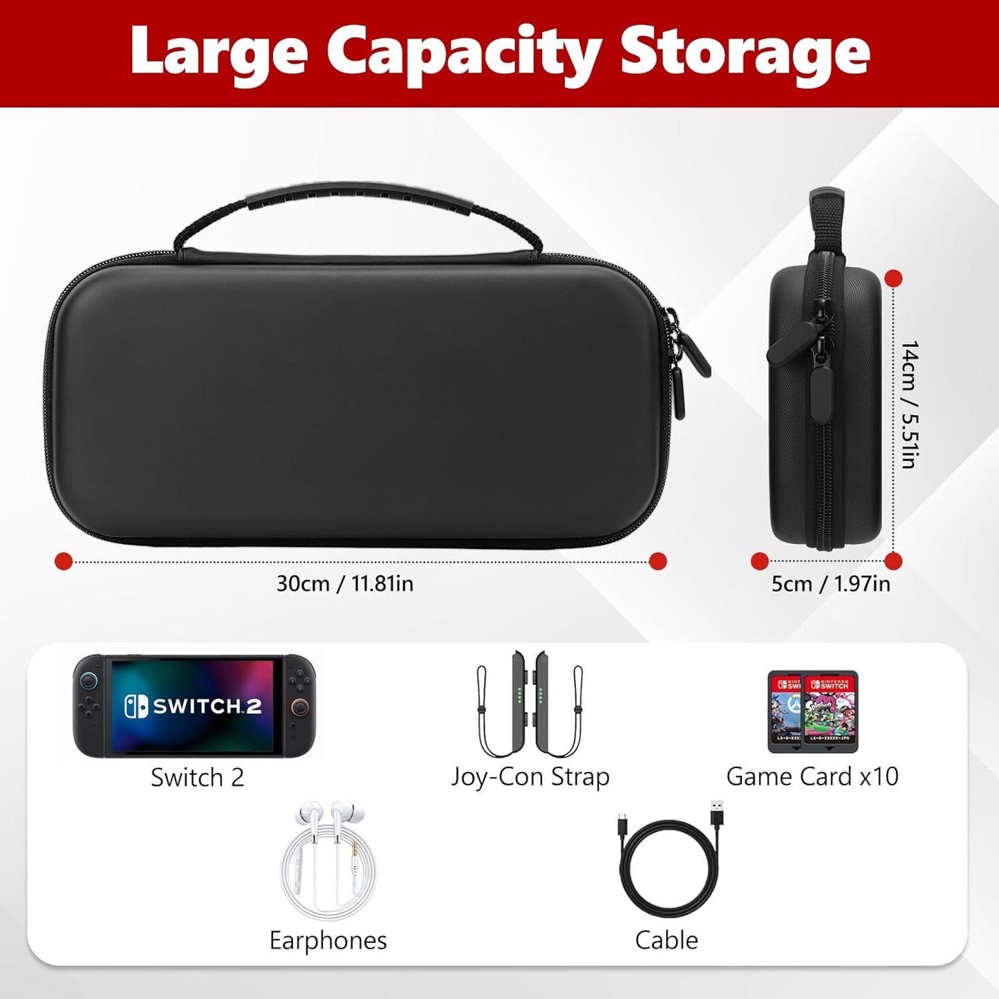 Old Canal Carrying Case for Switch 2, Switch 2 Travel Case with 10 Game Card Slots, Protective Hard Shell Carry Storage Cases for Switch 2 with Screen Protector, Thumb Grips, Screen Cleaning Cloth